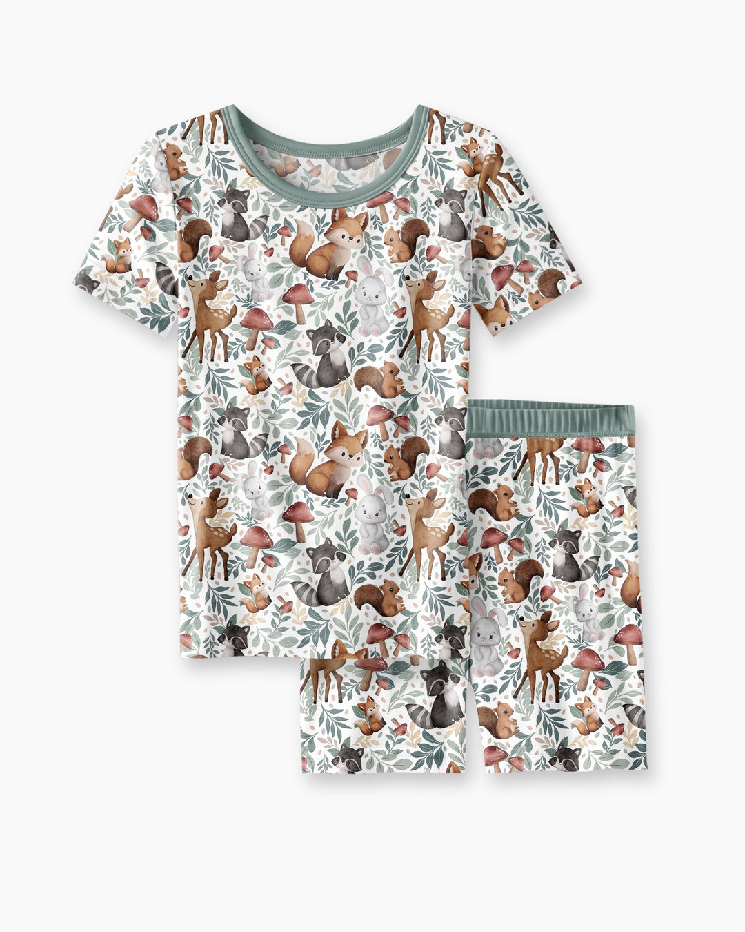 Whimsical Woodland Friends Bamboo Two Piece Short Sleeve Shorts Pajama Set