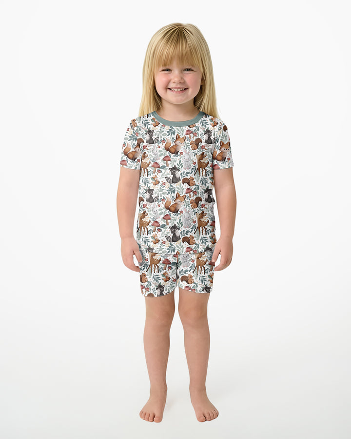 Whimsical Woodland Friends Bamboo Two Piece Short Sleeve Shorts Pajama Set