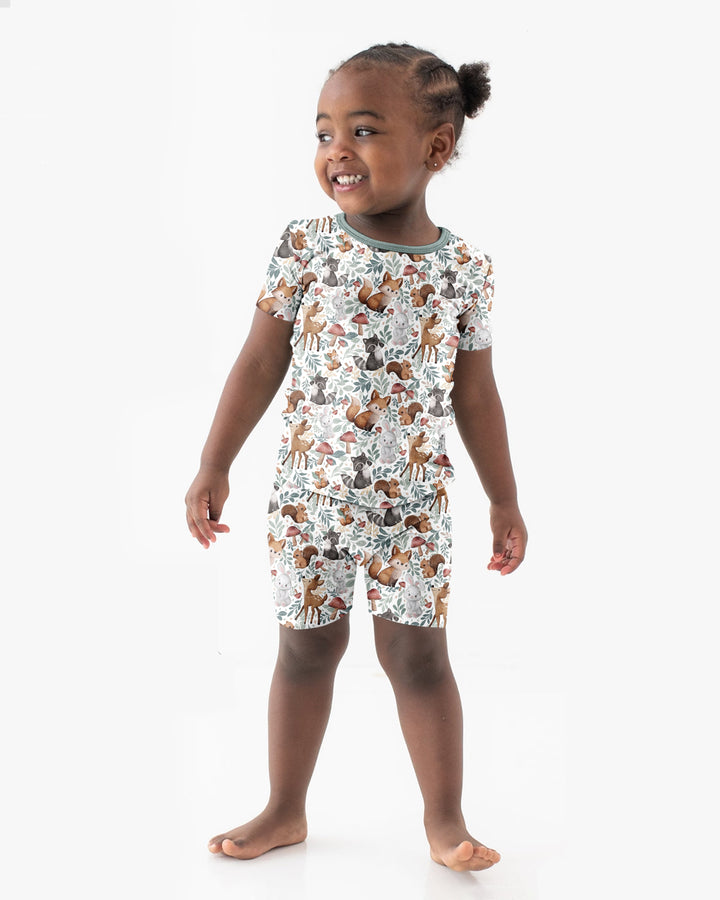 Whimsical Woodland Friends Bamboo Two Piece Short Sleeve Shorts Pajama Set