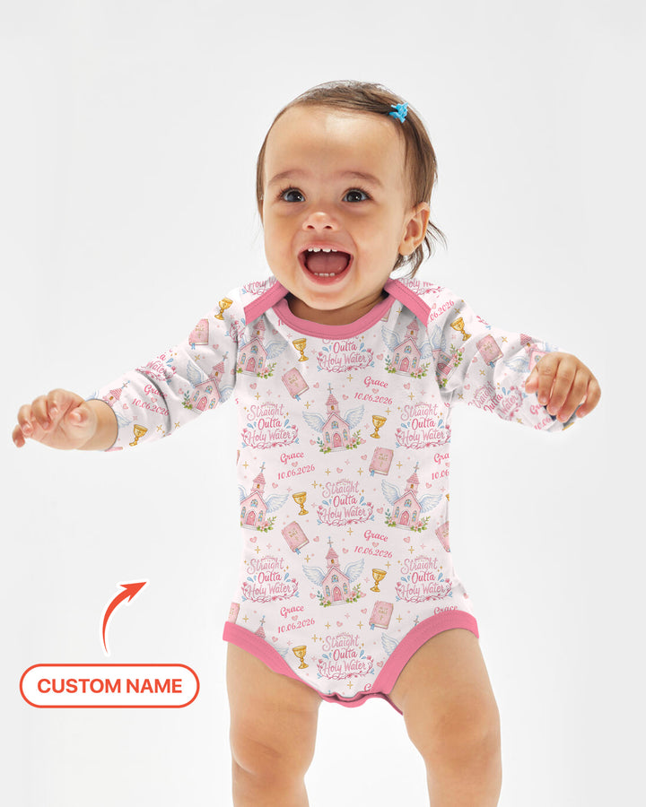 Custom Name Baptism Christening Straight Outta Holy Water Bamboo Bodysuit