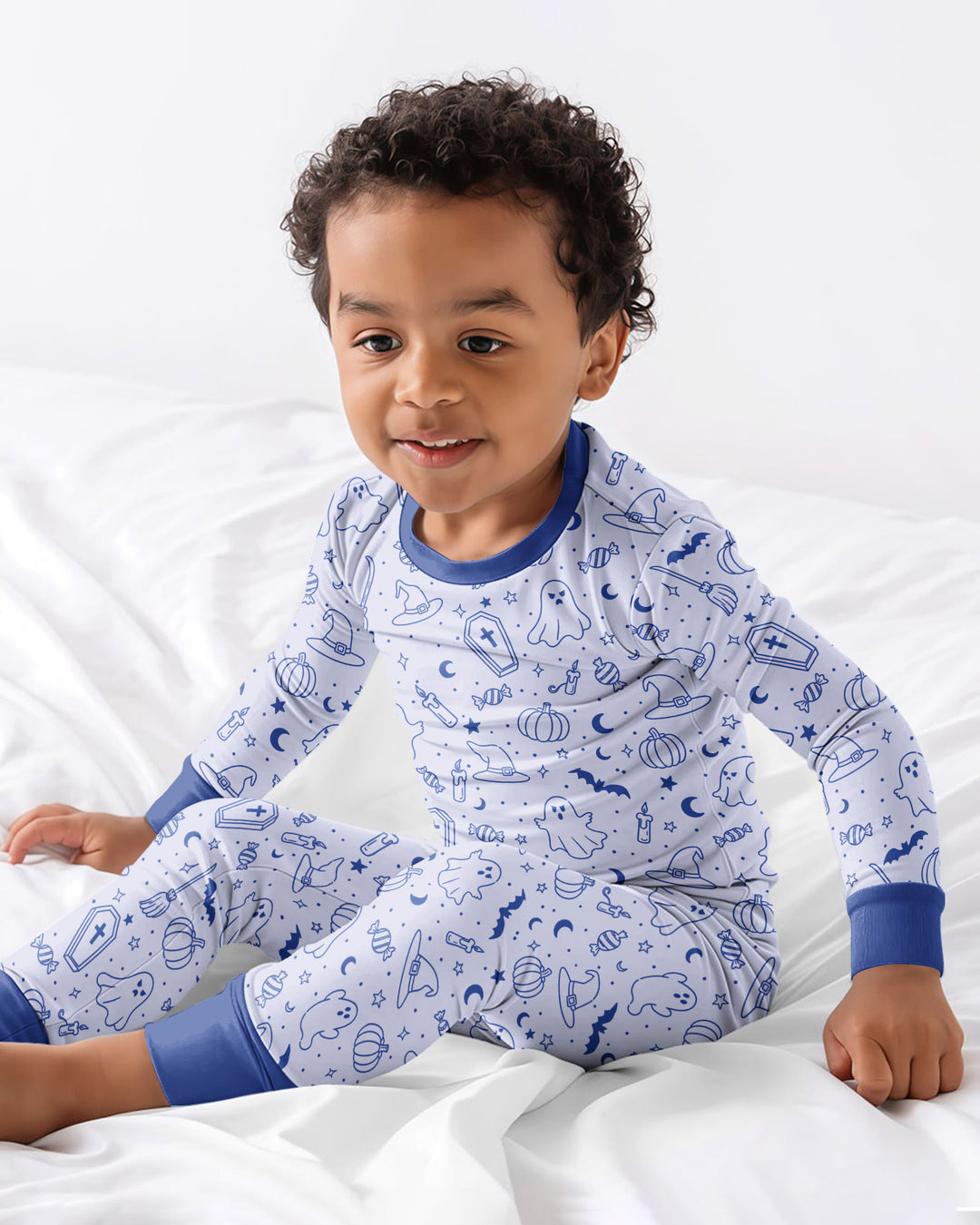 Cute Aesthetic Spooky Halloween Boo Bamboo Two Piece Long Sleeve Pajama Set