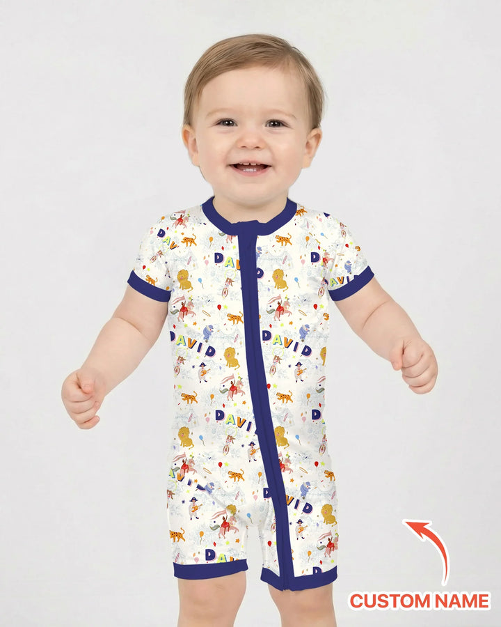Custom Name Circus Toile Bamboo Shorty Zippy