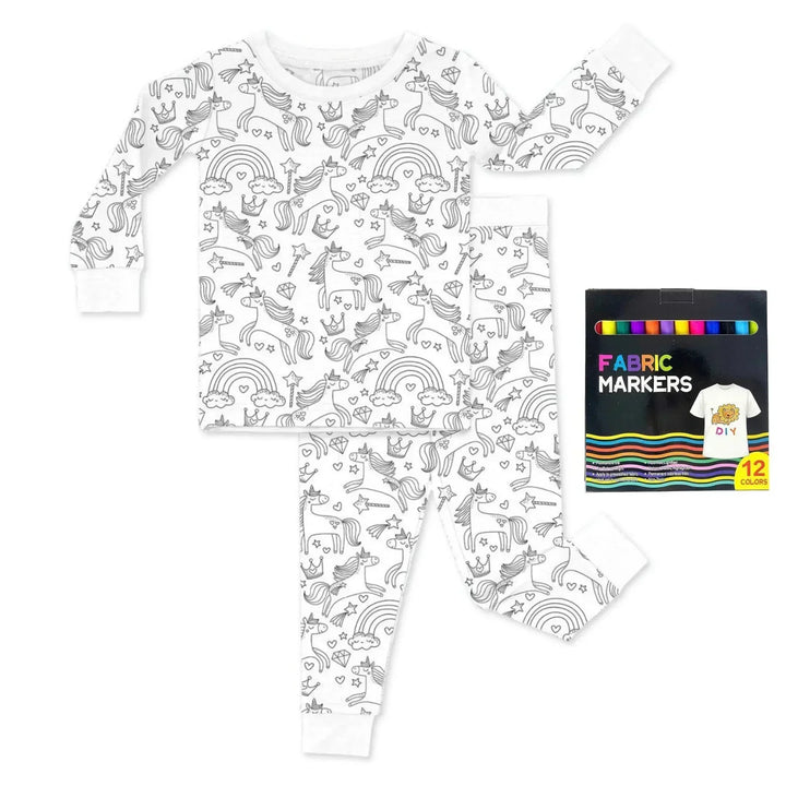 Enchanted Unicorn Colorable Two Piece Pajama Set , Enchanted Unicorn Colorable Two Piece Pajama Set - 3T