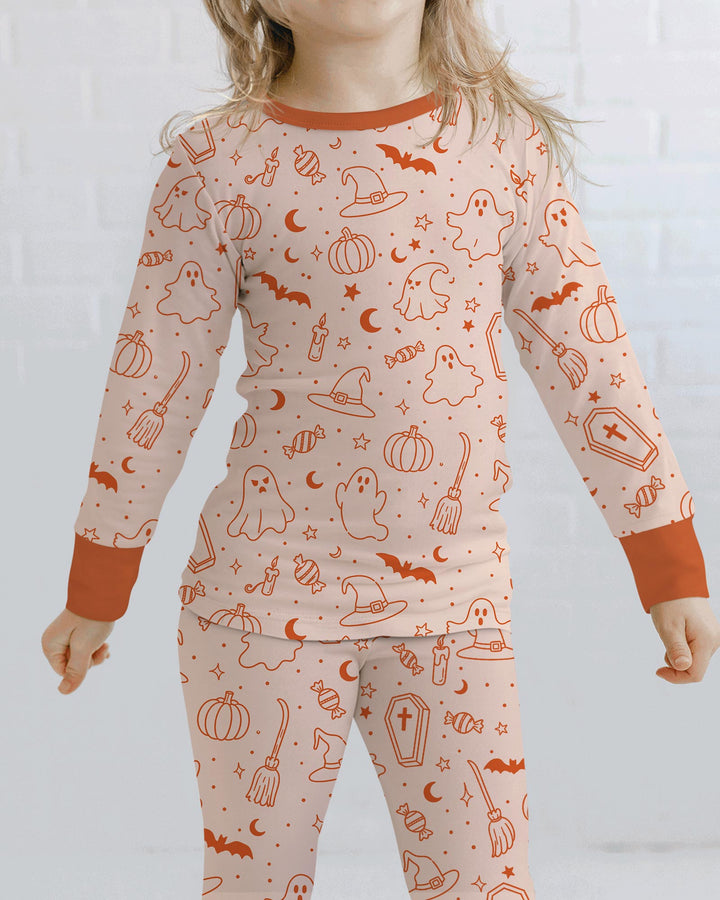 Cute Aesthetic Spooky Halloween Boo Bamboo Two Piece Long Sleeve Pajama Set