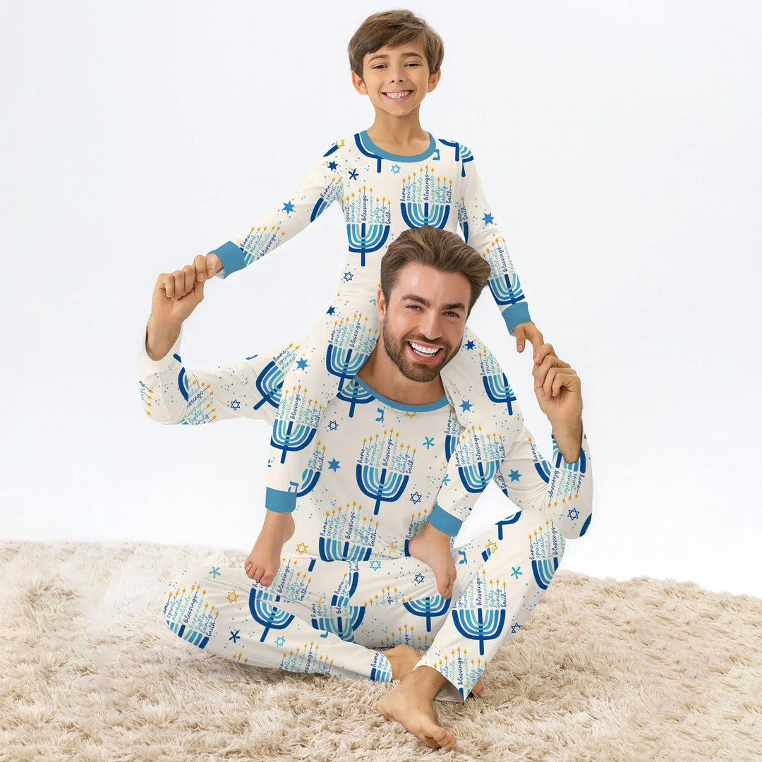 Hannukkah Menorah Family Matching Men's Pajama Set , Hannukkah Menorah Family Matching Men's Pajama Set - Only Shirt / XS