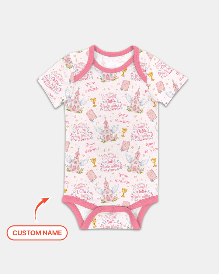 Custom Name Baptism Christening Straight Outta Holy Water Bamboo Bodysuit