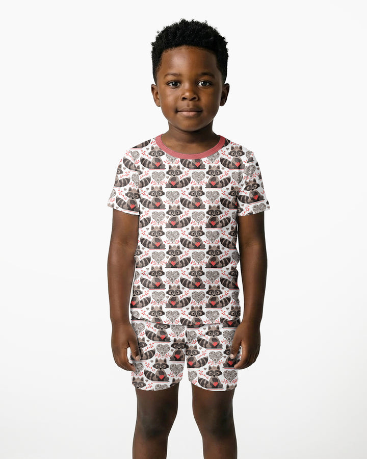 Valentine Racoon Bamboo Two Piece Short Sleeve Shorts Pajama Set