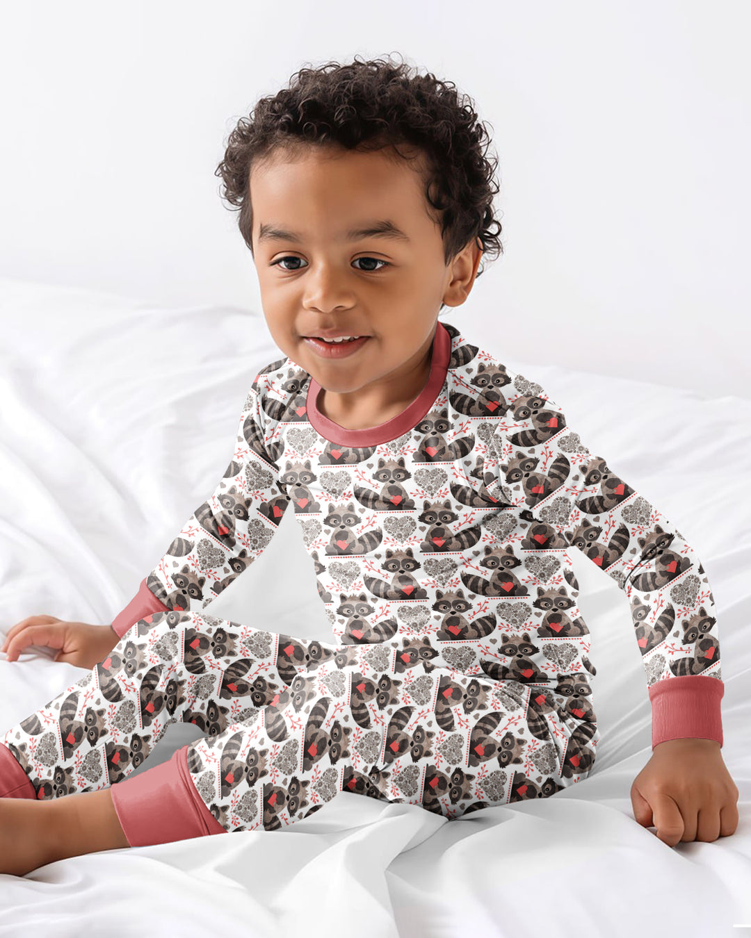 Valentine Raccoon Bamboo Two Piece Long Sleeve Pajama Set