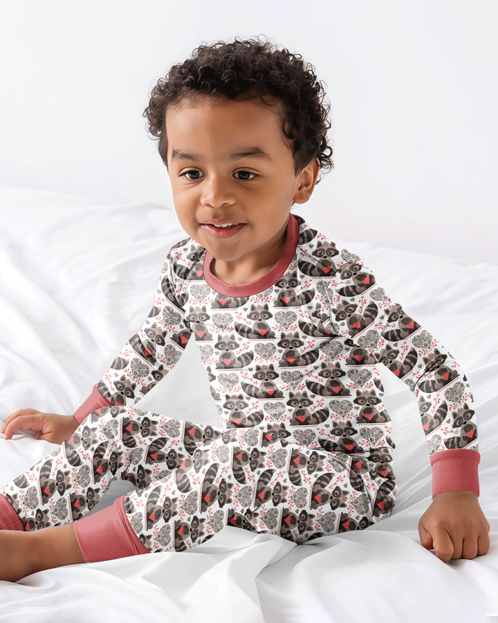 Valentine Raccoon Bamboo Two Piece Long Sleeve Pajama Set