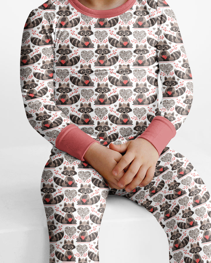 Valentine Raccoon Bamboo Two Piece Long Sleeve Pajama Set