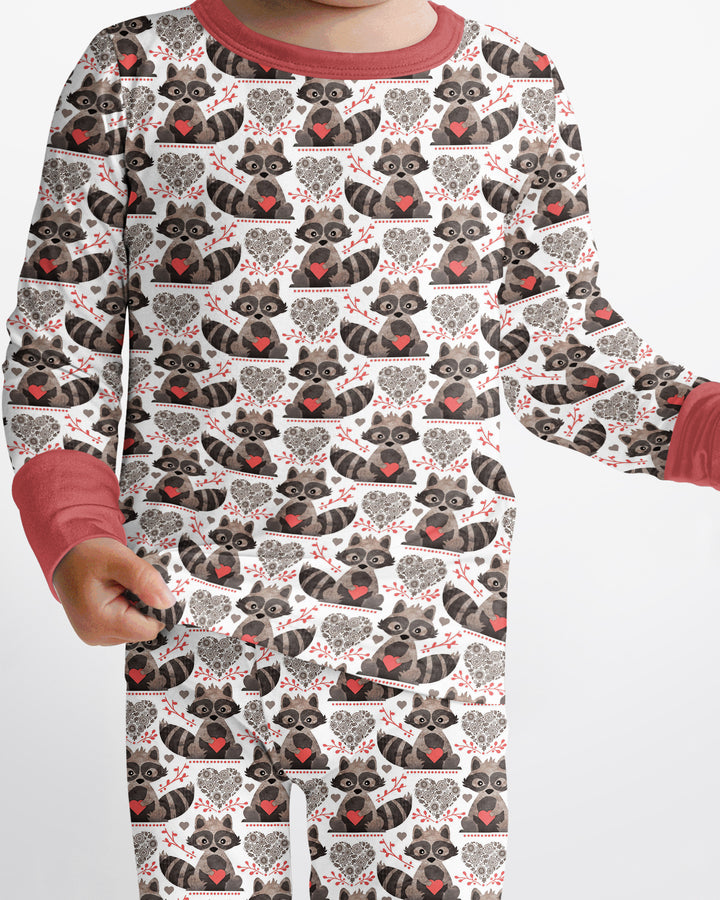 Valentine Raccoon Bamboo Two Piece Long Sleeve Pajama Set