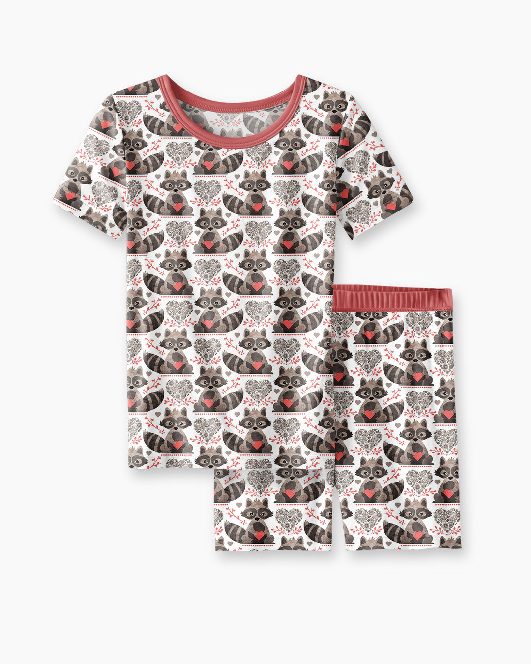 Valentine Racoon Bamboo Two Piece Short Sleeve Shorts Pajama Set