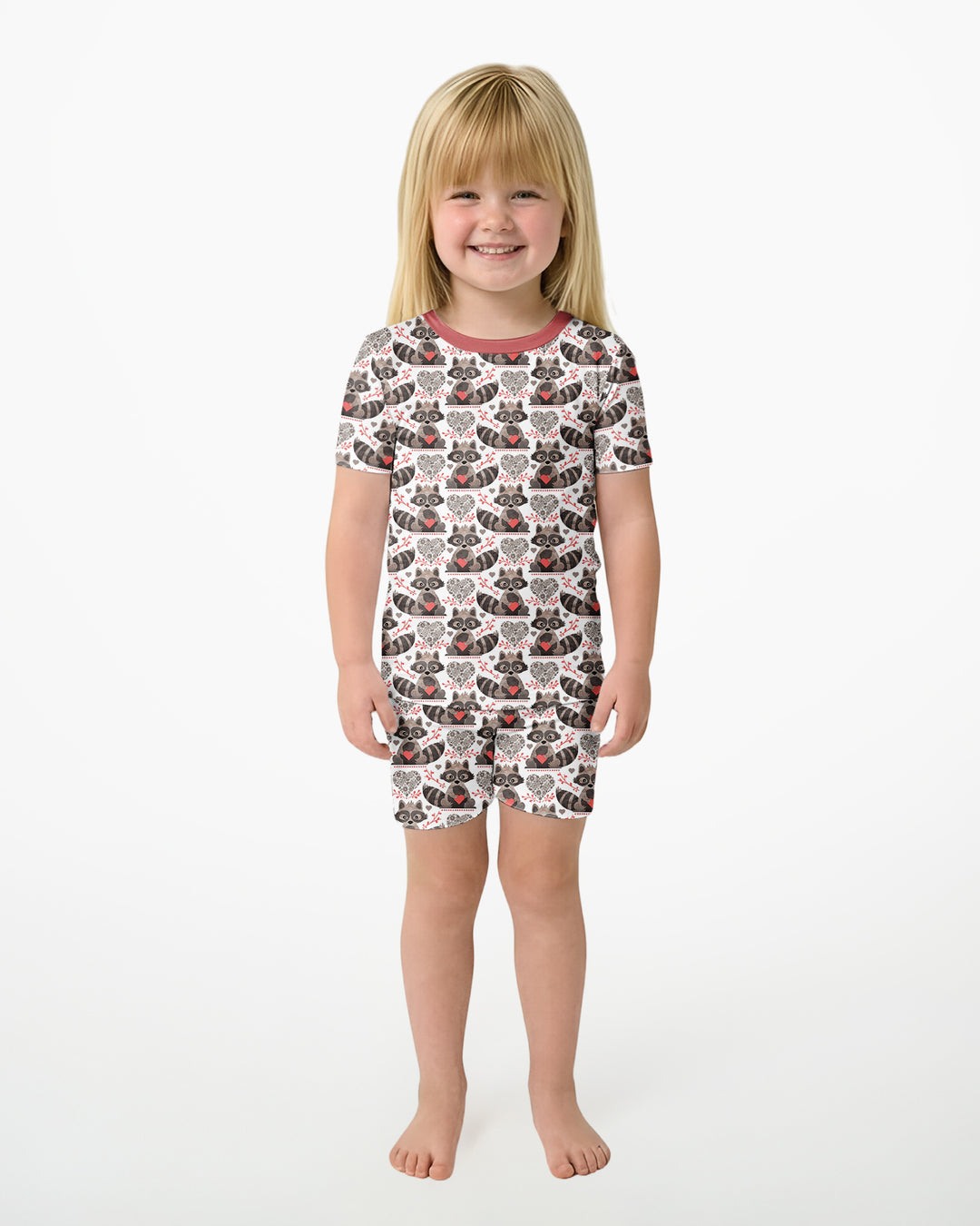 Valentine Racoon Bamboo Two Piece Short Sleeve Shorts Pajama Set
