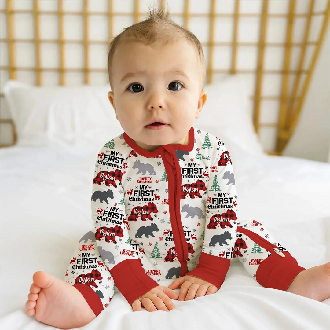 Custom Name Family Bear First Christmas Convertible Zippy , Custom Name Family Bear First Christmas Convertible Zippy - 0-3M
