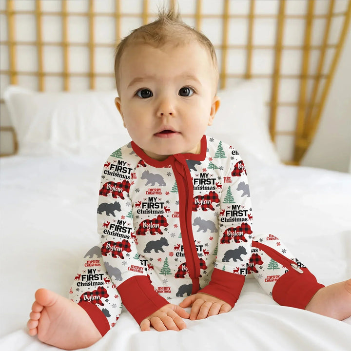 Custom Name Family Bear First Christmas Convertible Zippy , Custom Name Family Bear First Christmas Convertible Zippy - 0-3M