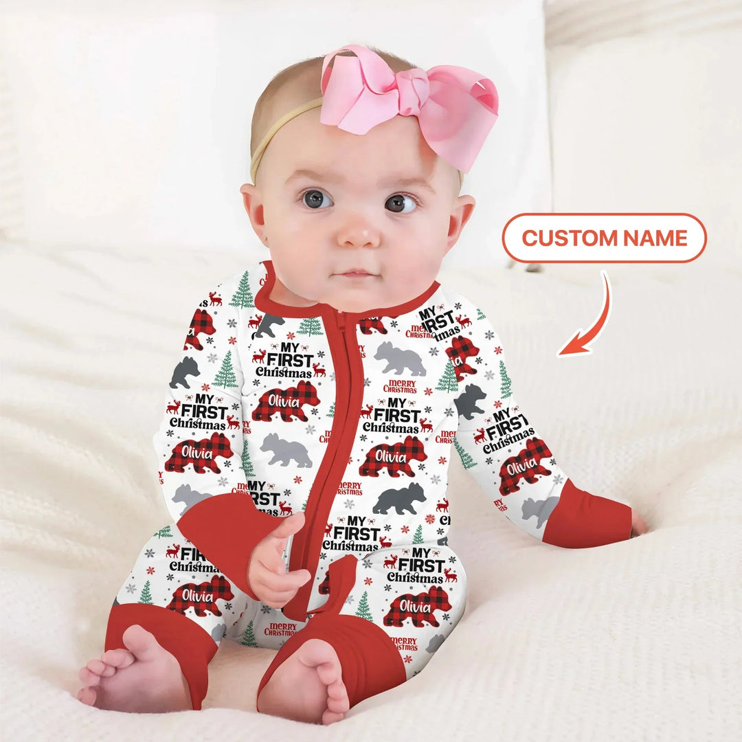 Custom Name Family Bear First Christmas Convertible Zippy , Custom Name Family Bear First Christmas Convertible Zippy - 0-3M