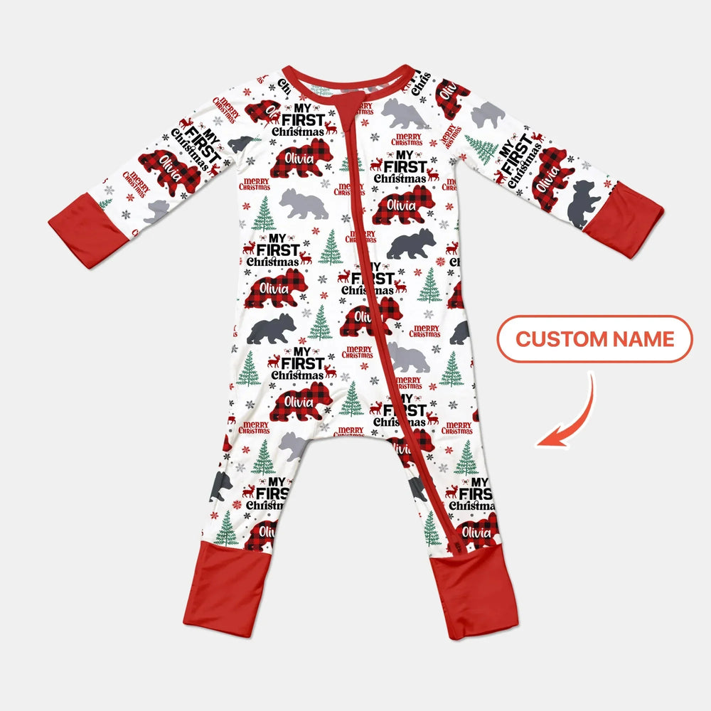 Custom Name Family Bear First Christmas Convertible Zippy , Custom Name Family Bear First Christmas Convertible Zippy - 0-3M