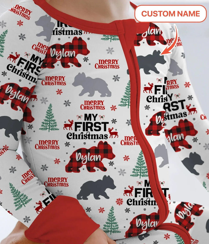 Custom Name Family Bear First Christmas Convertible Zippy , Custom Name Family Bear First Christmas Convertible Zippy - 0-3M