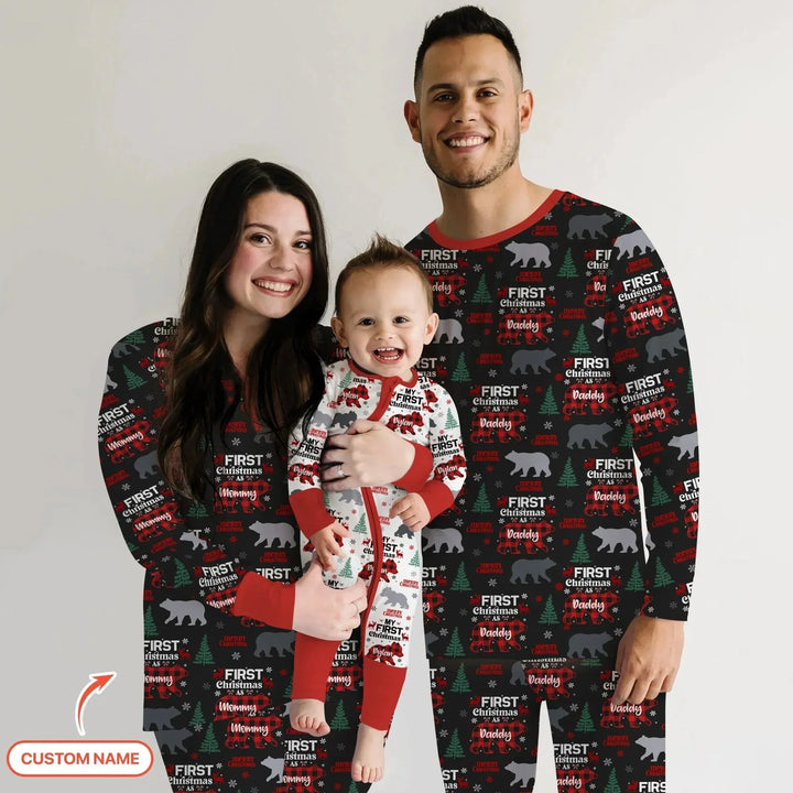 Custom Name Family Bear First Christmas Convertible Zippy , Custom Name Family Bear First Christmas Convertible Zippy - 0-3M