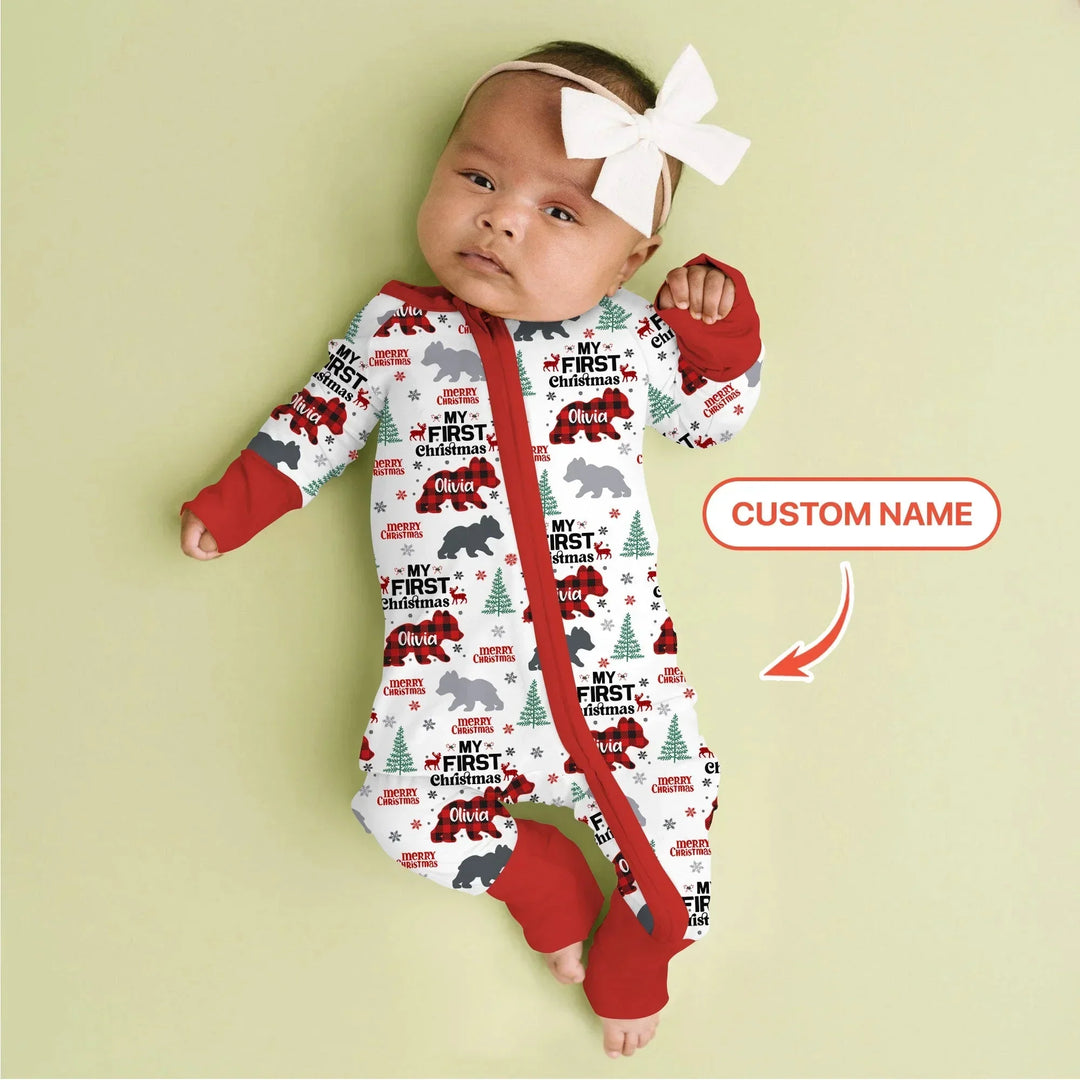 Custom Name Family Bear First Christmas Convertible Zippy , Custom Name Family Bear First Christmas Convertible Zippy - 0-3M