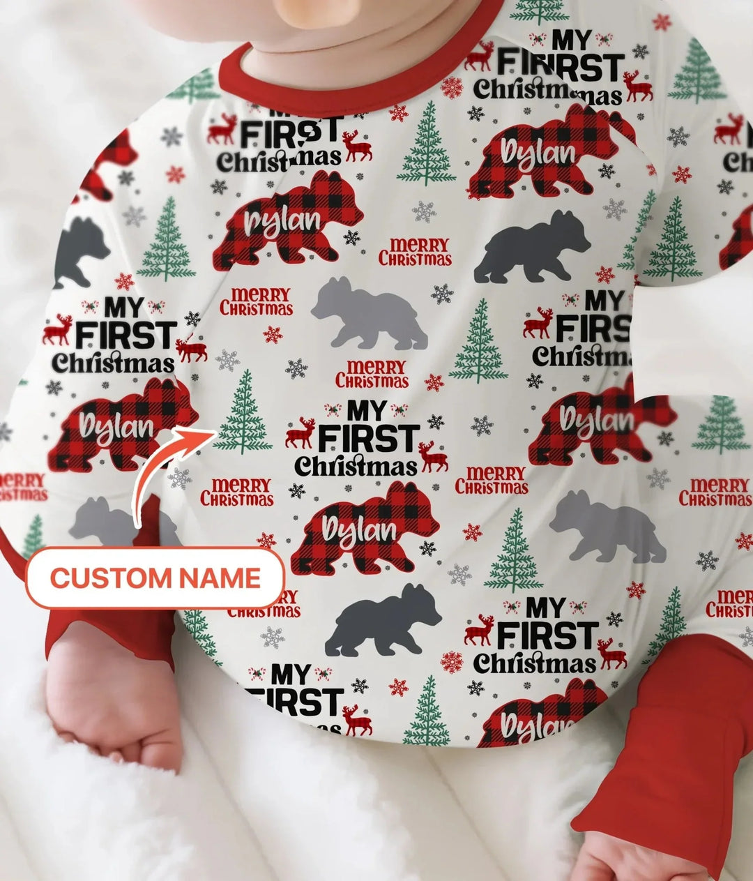 Custom Name Family Bear First Christmas Convertible Zippy , Custom Name Family Bear First Christmas Convertible Zippy - 0-3M