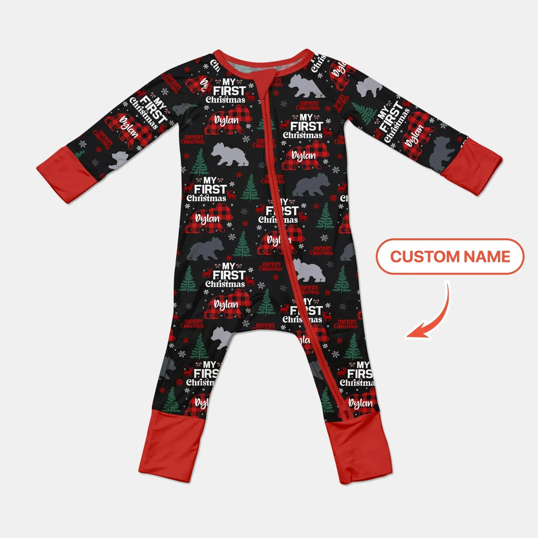 Custom Name Family Bear First Christmas Convertible Zippy , Custom Name Family Bear First Christmas Convertible Zippy - 0-3M