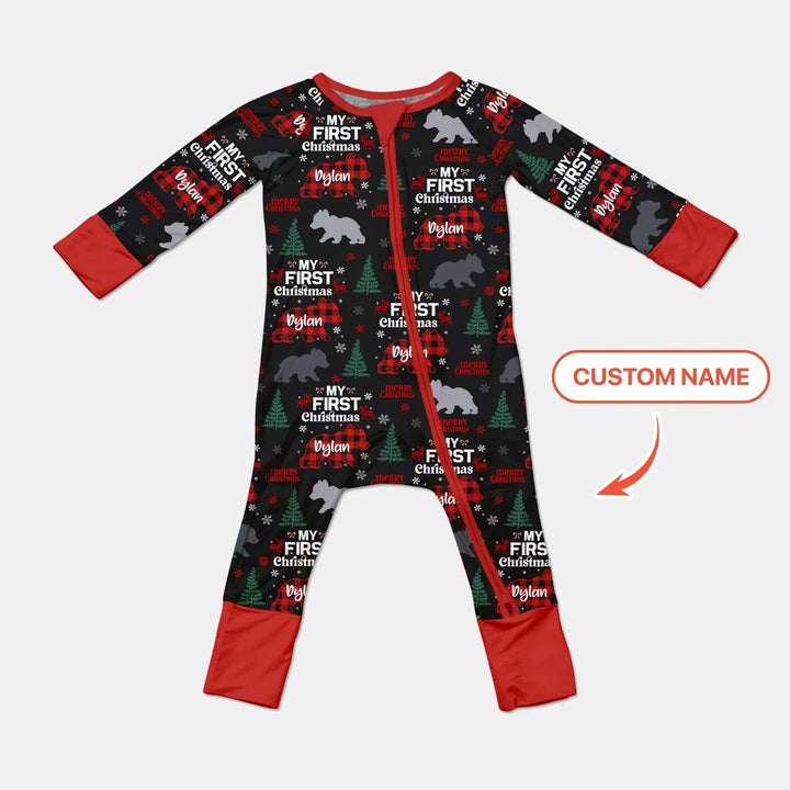 Custom Name Family Bear First Christmas Convertible Zippy , Custom Name Family Bear First Christmas Convertible Zippy - 0-3M