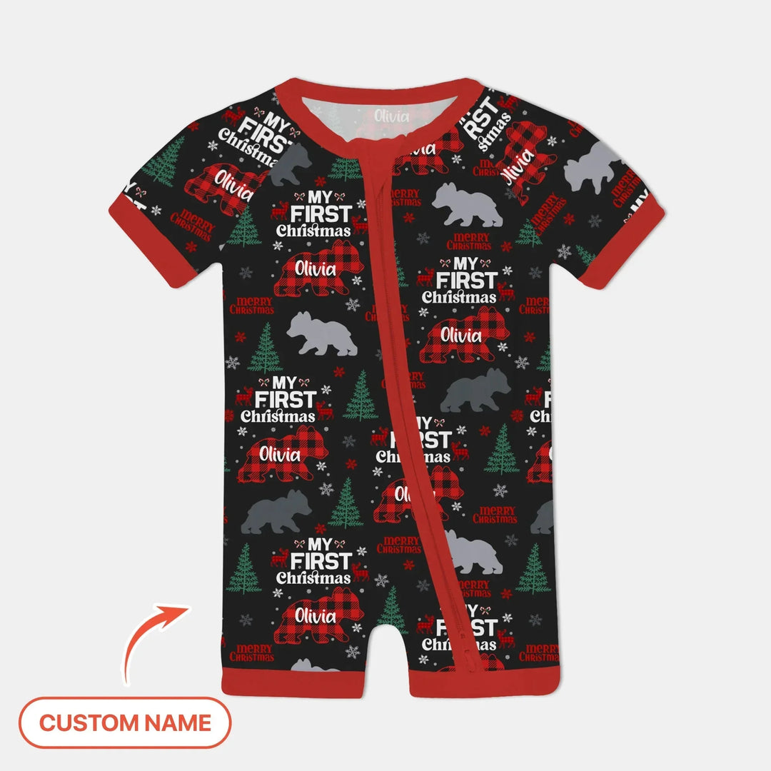 Custom Name Family Bear First Christmas Shorty Zippy , Custom Name Family Bear First Christmas Shorty Zippy - 0-3M