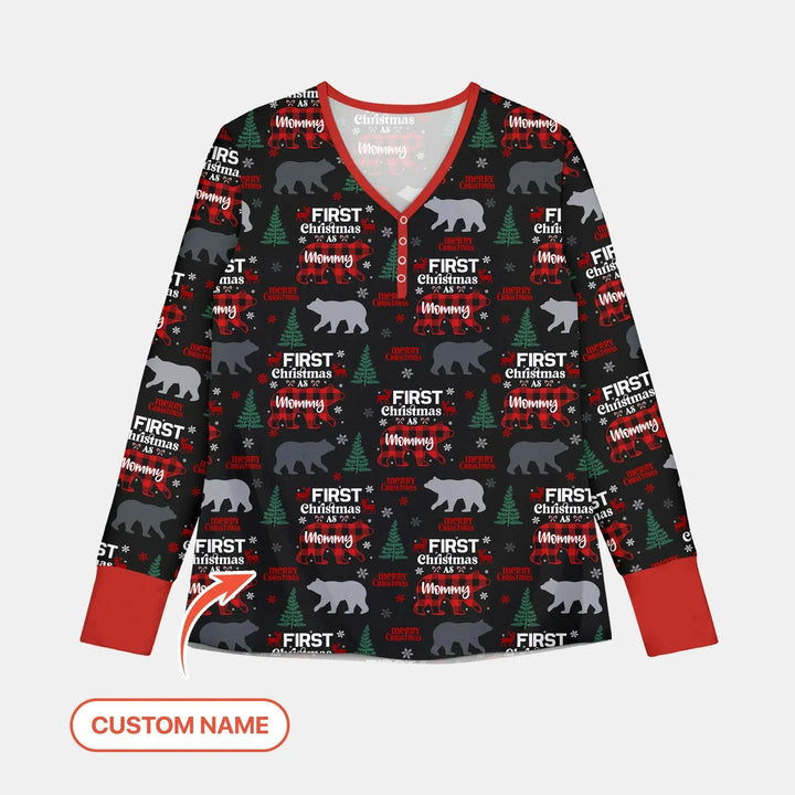 Custom Name Family Bear First Christmas Women Pajama Set , Custom Name Family Bear First Christmas Women Pajama Set - Only Shirt / S