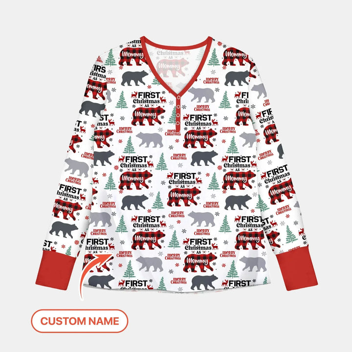 Custom Name Family Bear First Christmas Women Pajama Set , Custom Name Family Bear First Christmas Women Pajama Set - Only Shirt / S