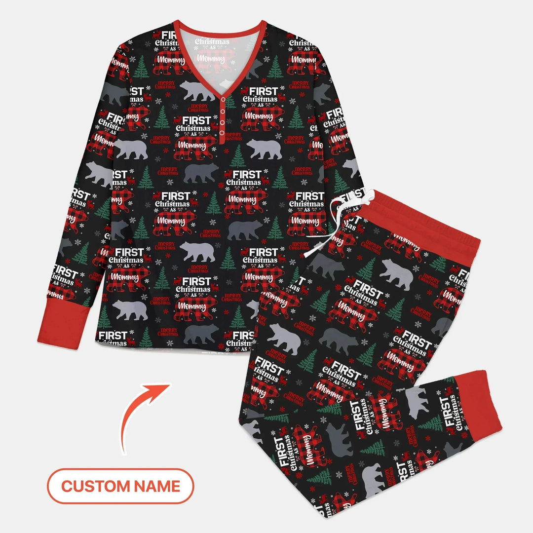 Custom Name Family Bear First Christmas Women Pajama Set , Custom Name Family Bear First Christmas Women Pajama Set - Only Shirt / S