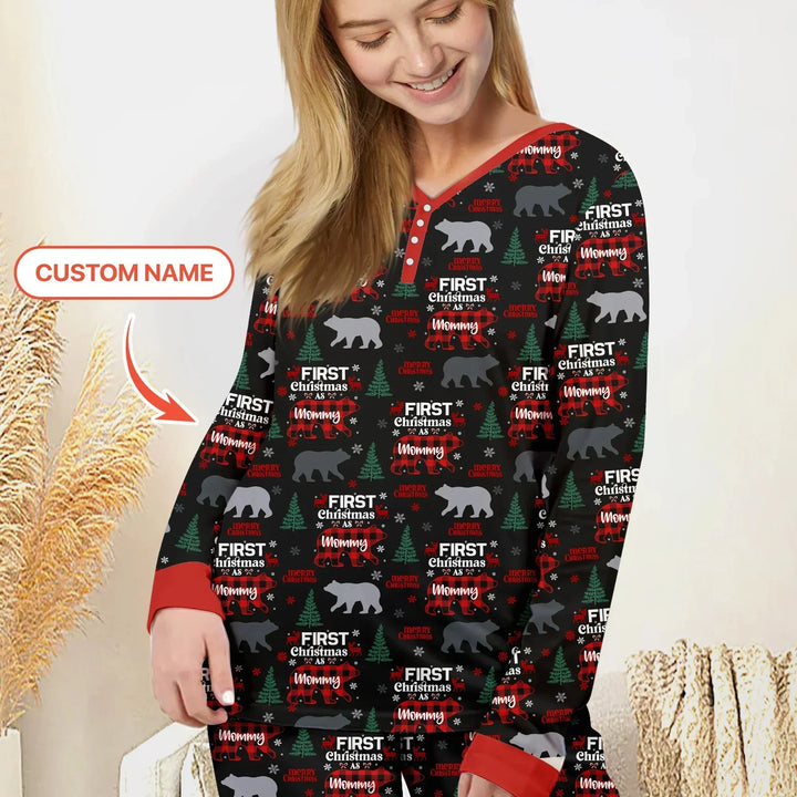 Custom Name Family Bear First Christmas Women Pajama Set , Custom Name Family Bear First Christmas Women Pajama Set - Only Shirt / S