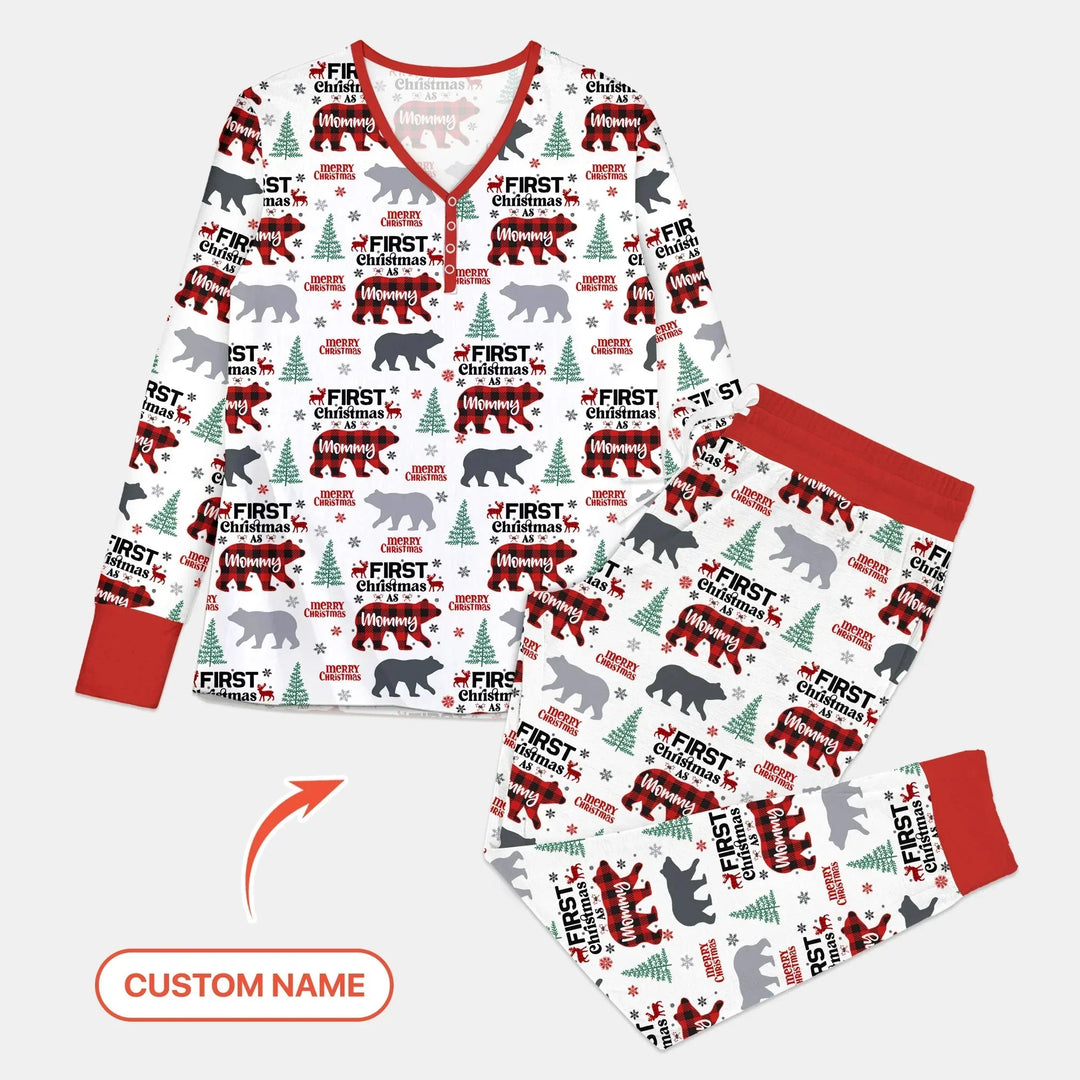 Custom Name Family Bear First Christmas Women Pajama Set , Custom Name Family Bear First Christmas Women Pajama Set - Combo Shirt & Pants / S
