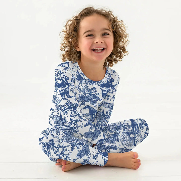 Family Christmas Chinoiserie Custom Color Pajama Two Piece Long Sleeve Pajama Set , Family Christmas Chinoiserie Custom Color Pajama Two Piece Long Sleeve Pajama Set - 12-18M / Blue