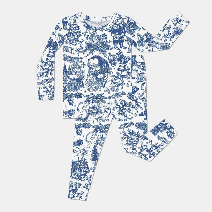 Family Christmas Chinoiserie Custom Color Pajama Two Piece Long Sleeve Pajama Set , Family Christmas Chinoiserie Custom Color Pajama Two Piece Long Sleeve Pajama Set - 12-18M / Blue
