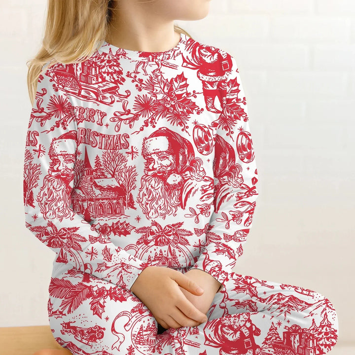 Family Christmas Chinoiserie Custom Color Pajama Two Piece Long Sleeve Pajama Set , Family Christmas Chinoiserie Custom Color Pajama Two Piece Long Sleeve Pajama Set - 12-18M / Blue