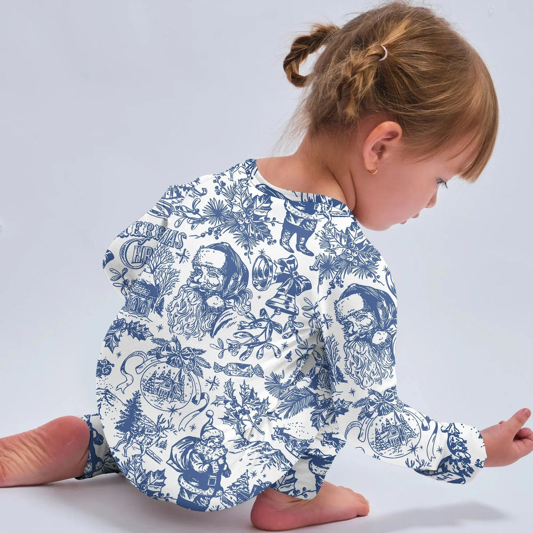 Family Christmas Chinoiserie Pajama Convertible Zippy , Family Christmas Chinoiserie Pajama Convertible Zippy - 0-3M / Blue