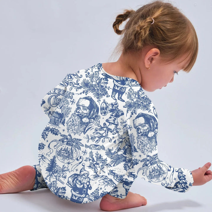 Family Christmas Chinoiserie Pajama Convertible Zippy , Family Christmas Chinoiserie Pajama Convertible Zippy - 0-3M / Blue