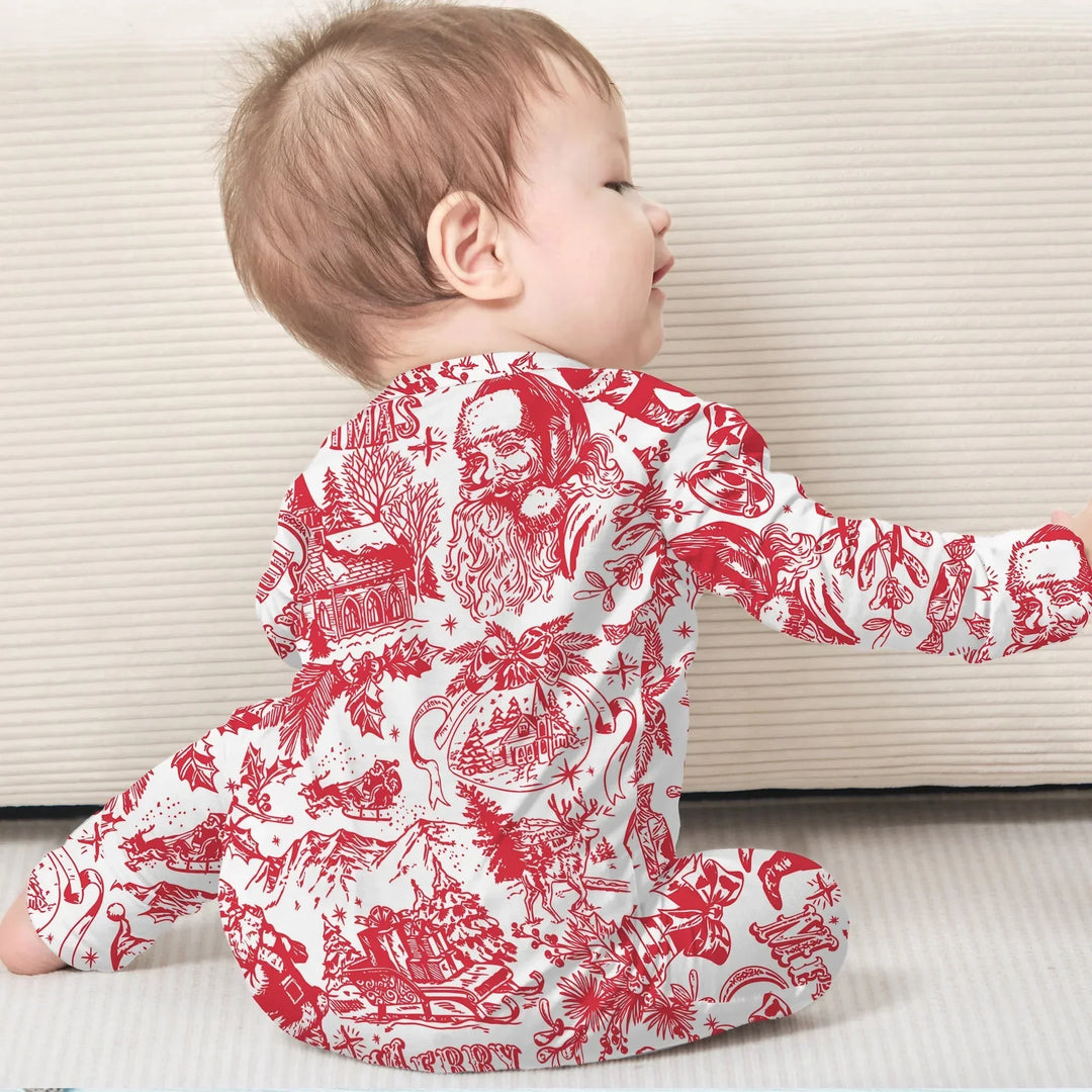 Family Christmas Chinoiserie Pajama Convertible Zippy , Family Christmas Chinoiserie Pajama Convertible Zippy - 0-3M / Blue