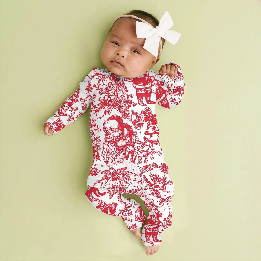 Family Christmas Chinoiserie Pajama Convertible Zippy , Family Christmas Chinoiserie Pajama Convertible Zippy - 0-3M / Blue