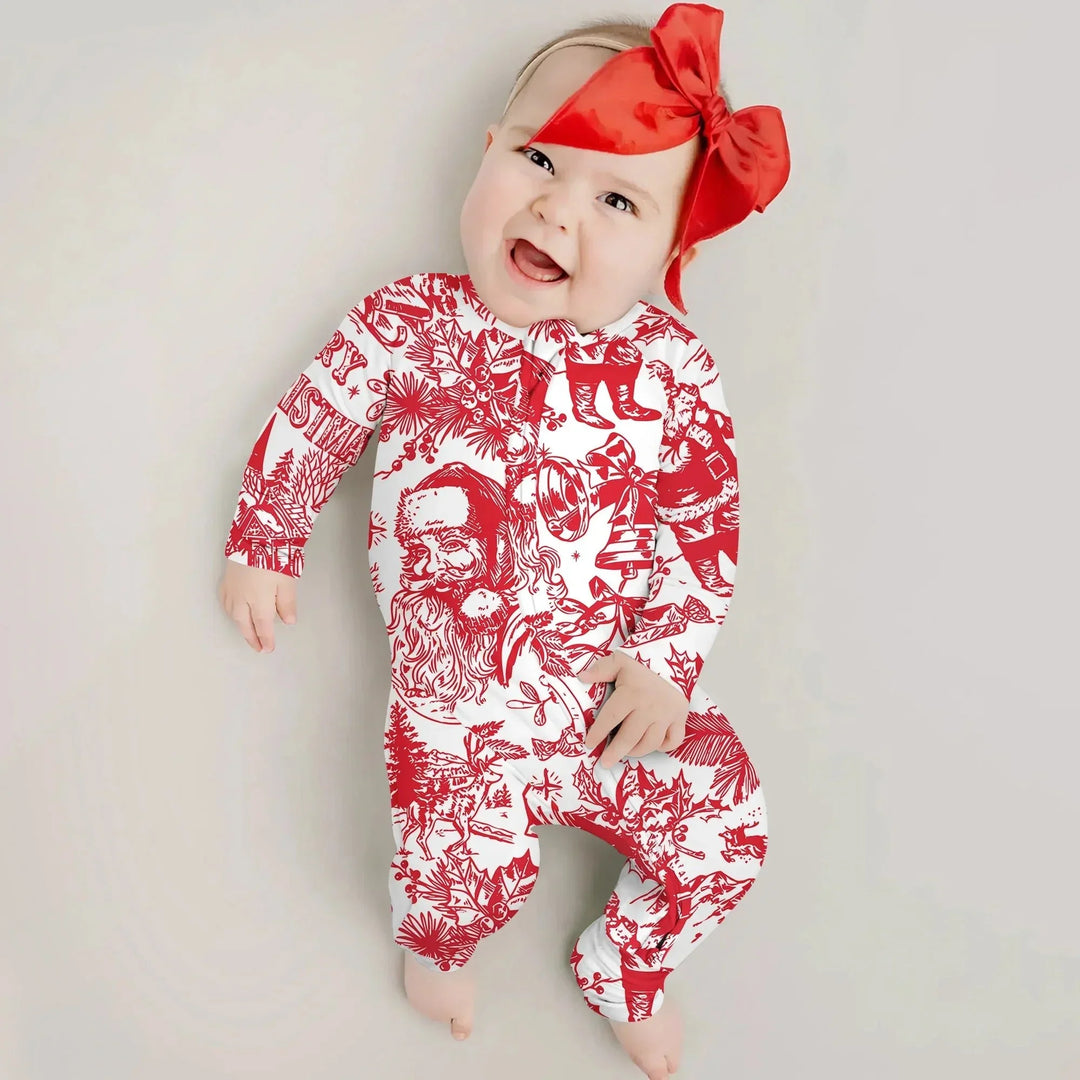 Family Christmas Chinoiserie Pajama Convertible Zippy , Family Christmas Chinoiserie Pajama Convertible Zippy - 0-3M / Blue