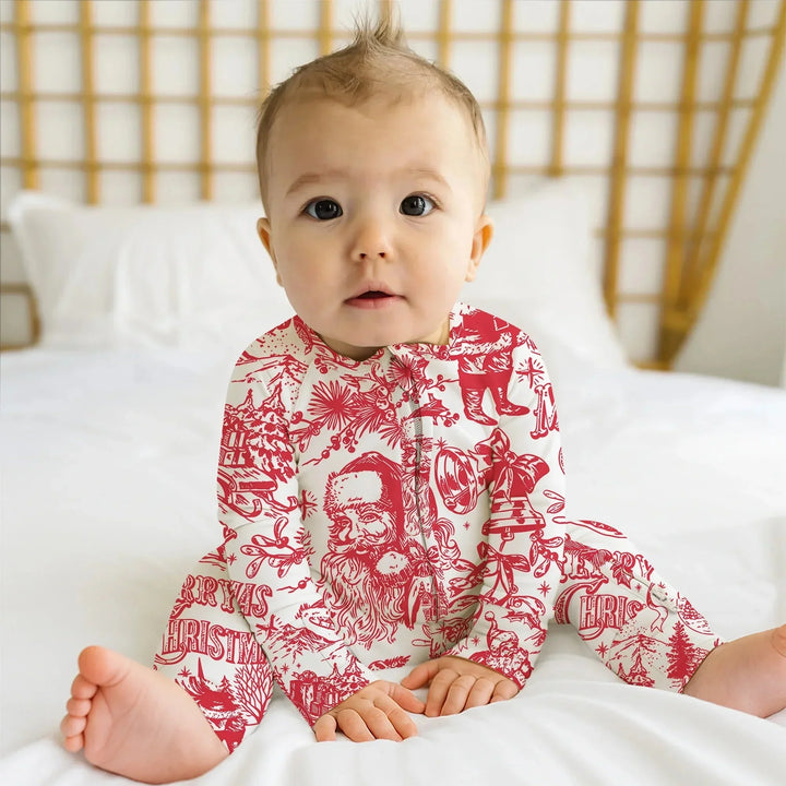Family Christmas Chinoiserie Pajama Convertible Zippy , Family Christmas Chinoiserie Pajama Convertible Zippy - 0-3M / Blue