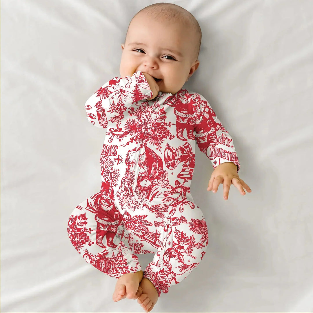 Family Christmas Chinoiserie Pajama Convertible Zippy , Family Christmas Chinoiserie Pajama Convertible Zippy - 0-3M / Blue