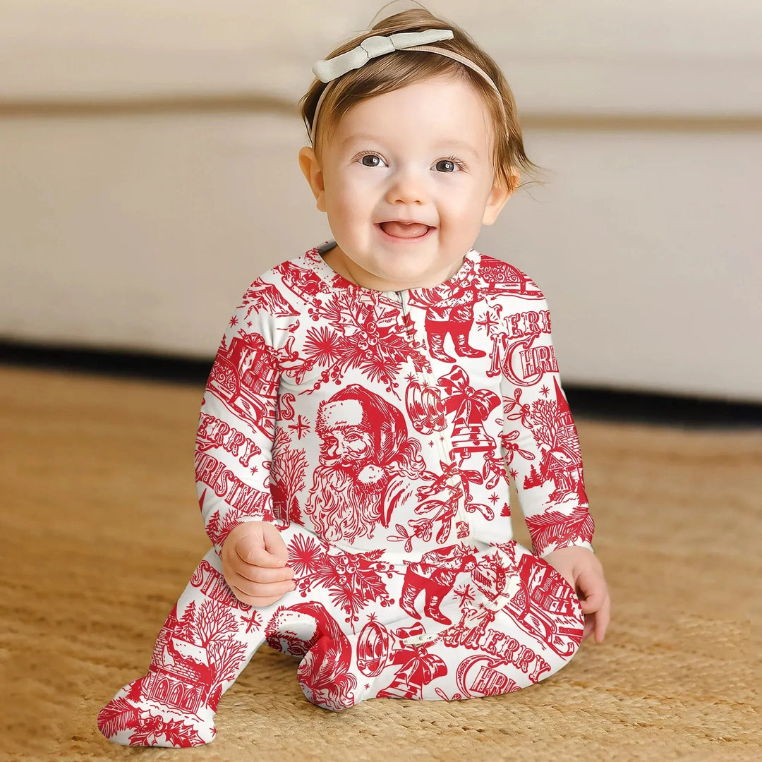 Family Christmas Chinoiserie Pajama Convertible Zippy , Family Christmas Chinoiserie Pajama Convertible Zippy - 0-3M / Blue
