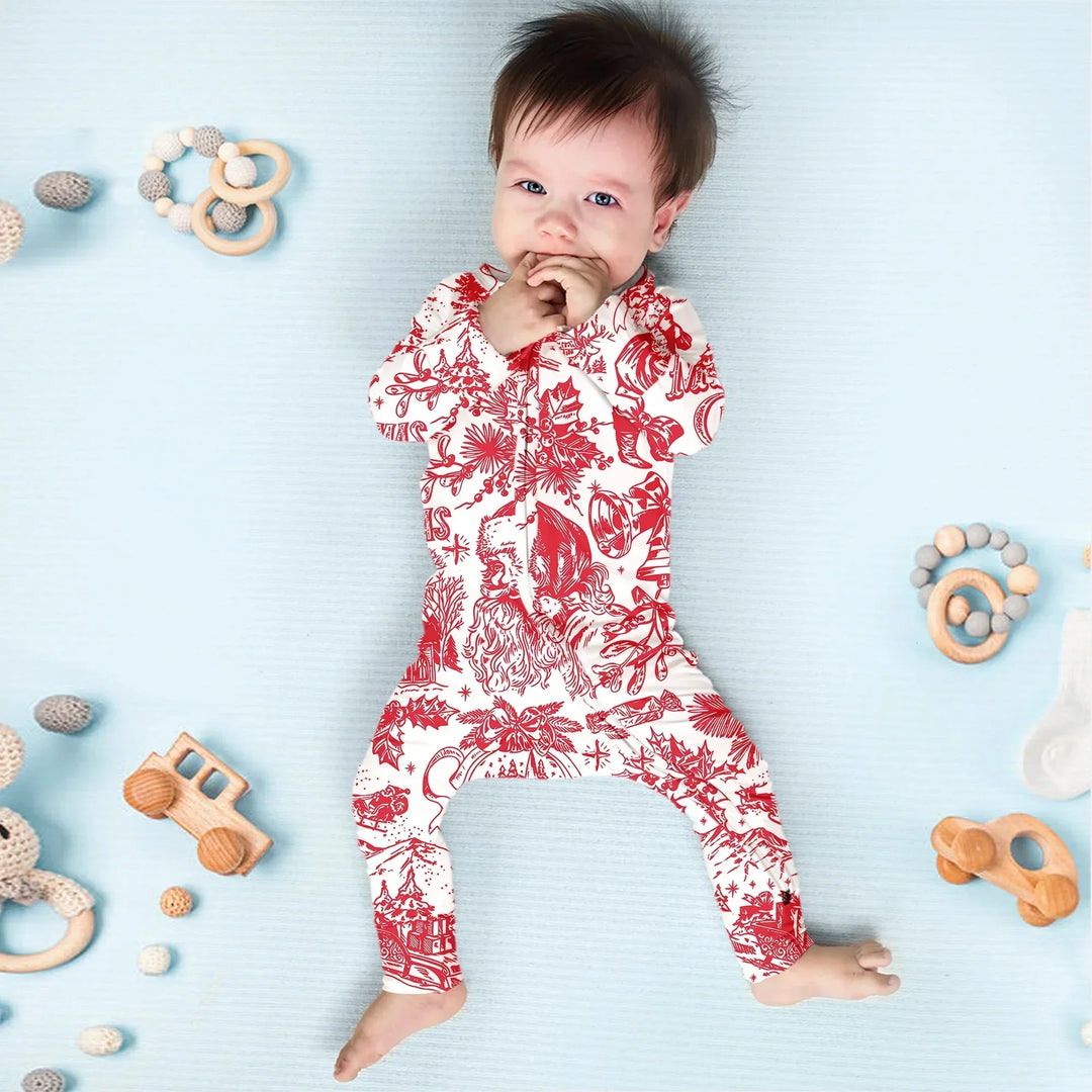 Family Christmas Chinoiserie Pajama Convertible Zippy , Family Christmas Chinoiserie Pajama Convertible Zippy - 0-3M / Blue