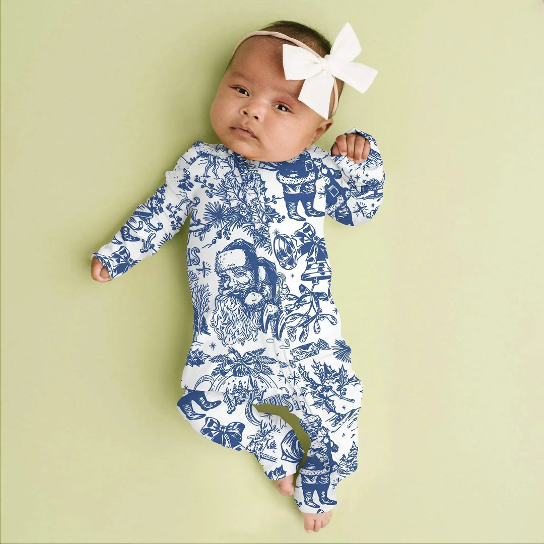 Family Christmas Chinoiserie Pajama Convertible Zippy , Family Christmas Chinoiserie Pajama Convertible Zippy - 0-3M / Blue
