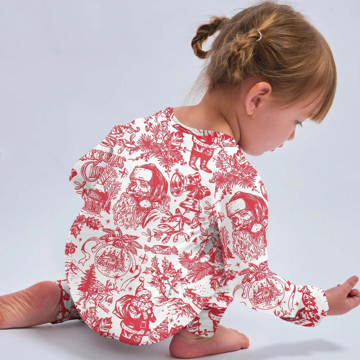 Family Christmas Chinoiserie Pajama Convertible Zippy , Family Christmas Chinoiserie Pajama Convertible Zippy - 0-3M / Blue