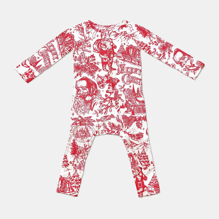 Family Christmas Chinoiserie Pajama Convertible Zippy , Family Christmas Chinoiserie Pajama Convertible Zippy - 0-3M / Red