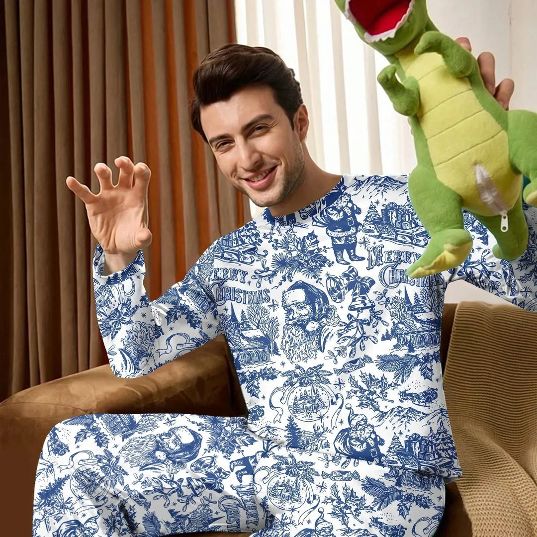 Family Christmas Chinoiserie Pajama Custom Men's Pajama Set , Family Christmas Chinoiserie Pajama Custom Men's Pajama Set - Only Shirt / XS / Blue