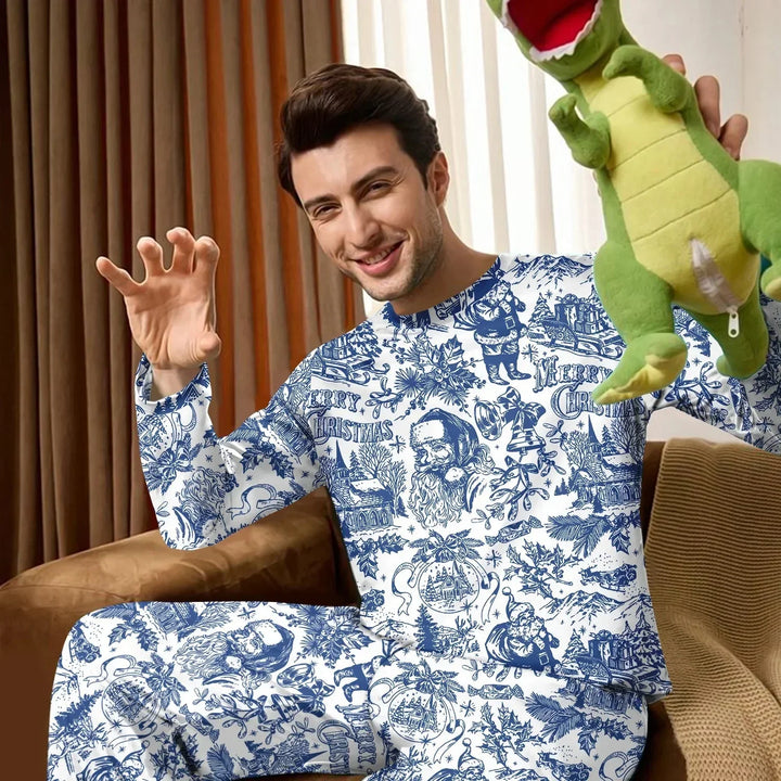 Family Christmas Chinoiserie Pajama Custom Men's Pajama Set , Family Christmas Chinoiserie Pajama Custom Men's Pajama Set - Only Shirt / XS / Blue